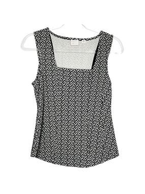 ANTHROPOLOGIE POSTMARK Sleeveless Square Neck Top Geometric-Print Black Size XS